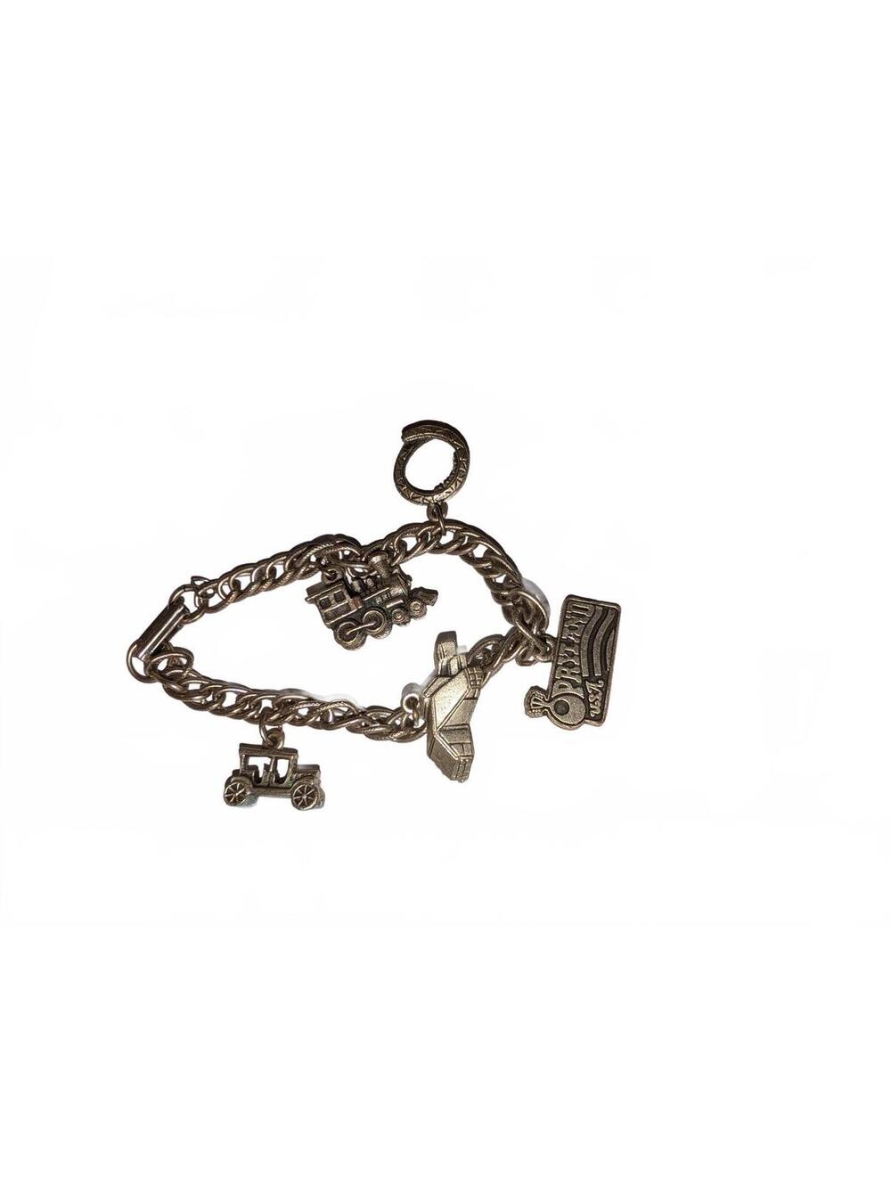 Vintage Silver Tone opryland Charm Bracelet with Train and Airplane Charms